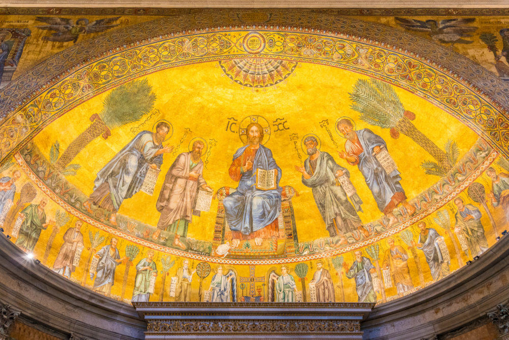 The golden apse of the Basilica of Saint Paul outside the walls in Rome, Italy.