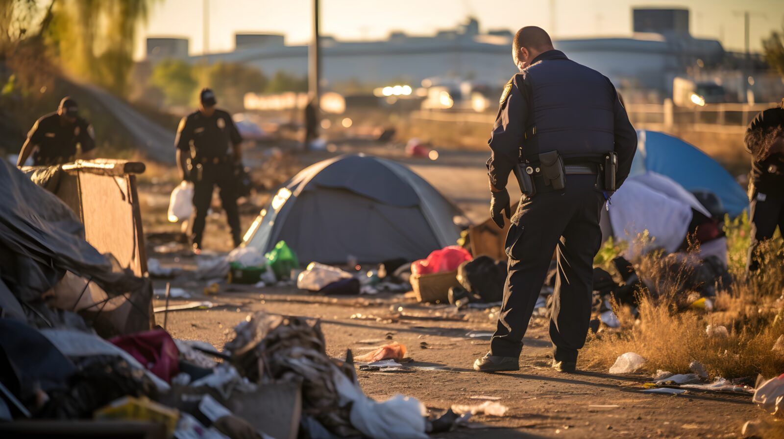 Cops Clearing Out A Homeless Encampment