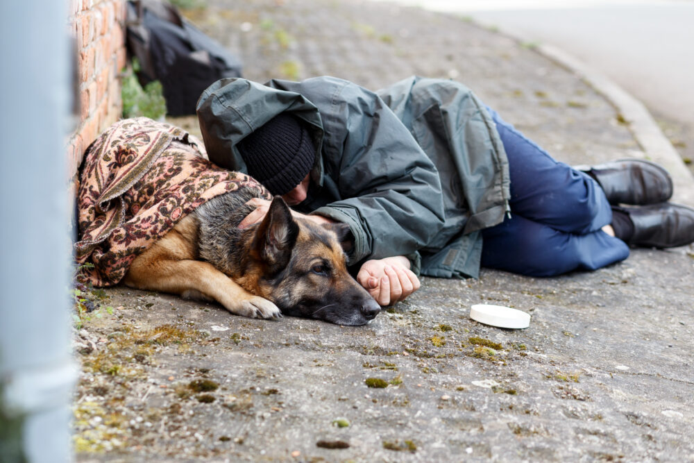 male homeless and his dog